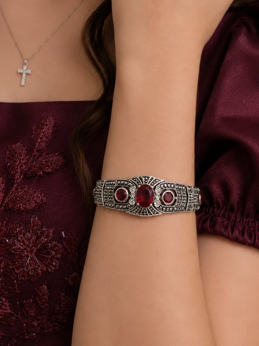 Detailed Silver Bracelet